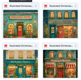 Illustrated Christmas Shop Background Bundle