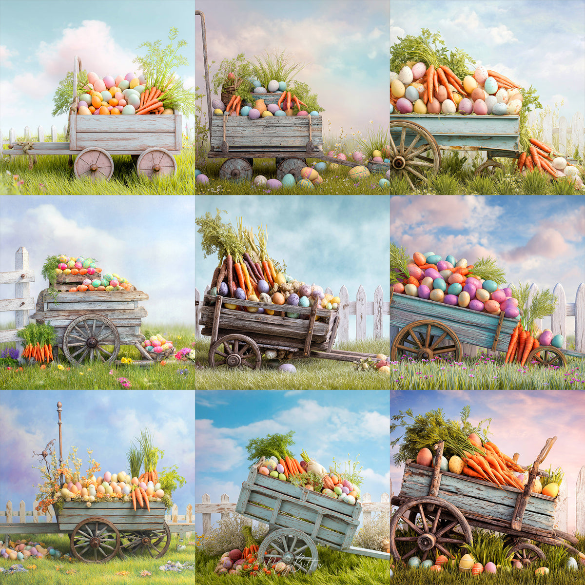 Easter Wagon Background Bundle